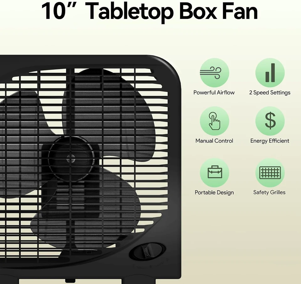 SHINIC Black Tabletop Box Fan, product view 4