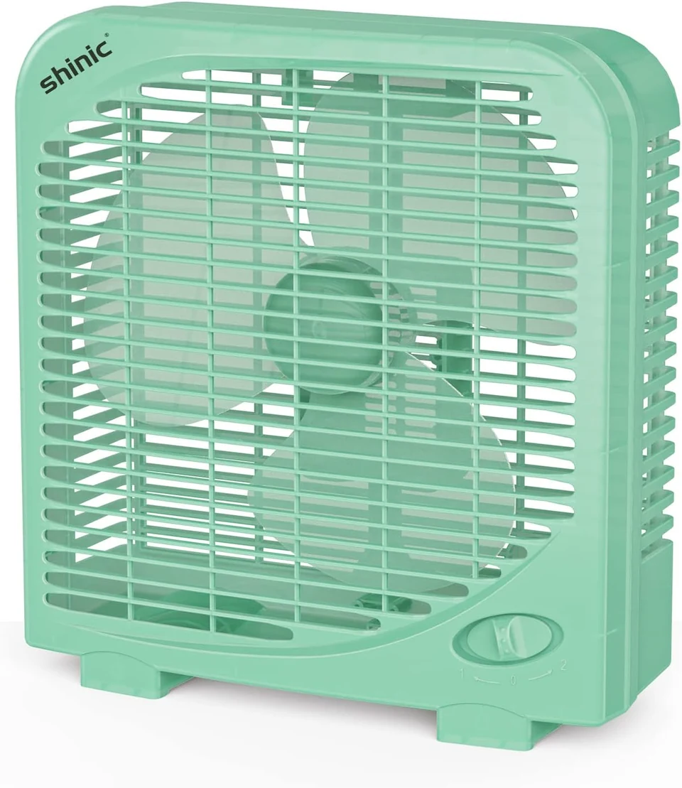 Compact Tabletop Box Fan · Green
