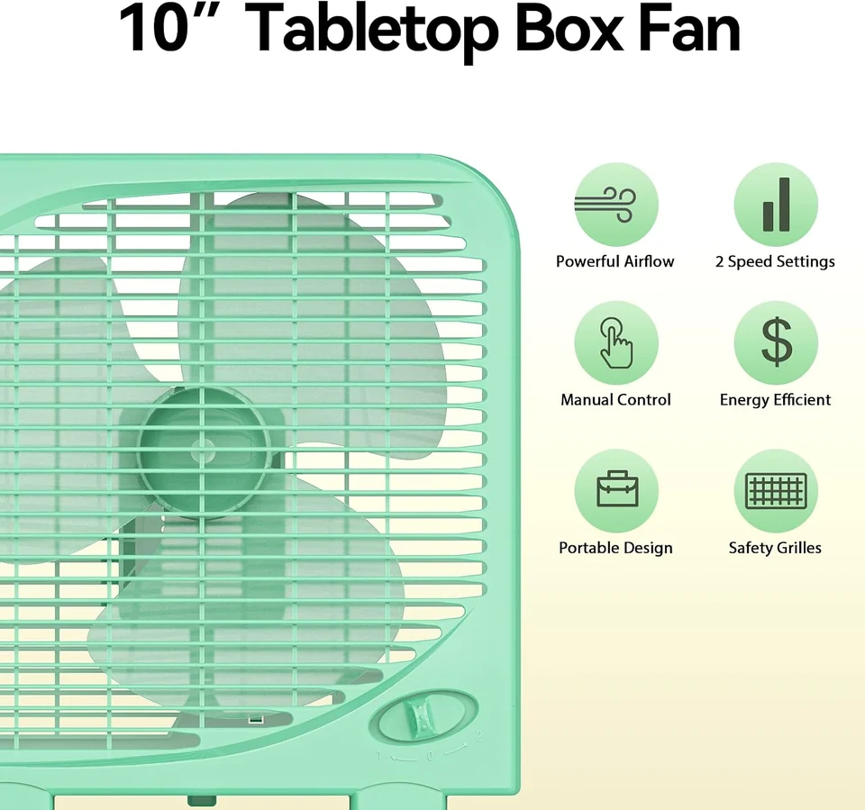 SHINIC Green Tabletop Box Fan, product view 4