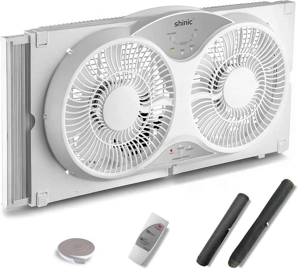 Twin Window Fan with Cover & Screen