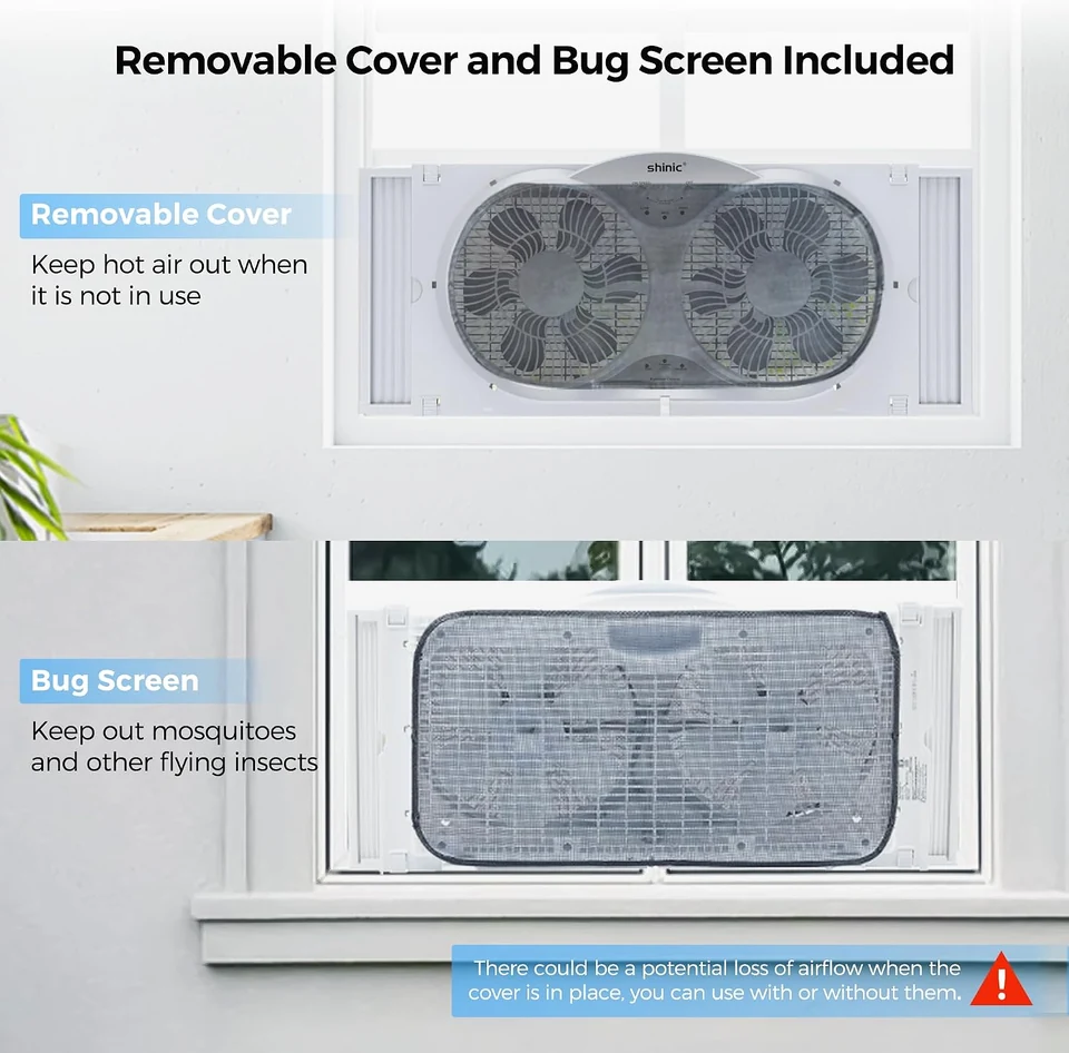 SHINIC Twin Window Fan with Cover, product view 2